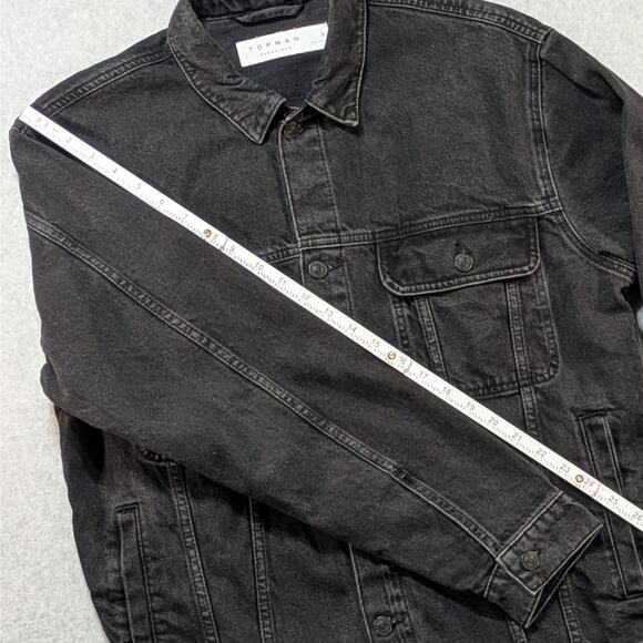 Topman Classic Black Denim Jacket Men’s Small Oversized Cotton Jean Button Up - Picture 10 of 11